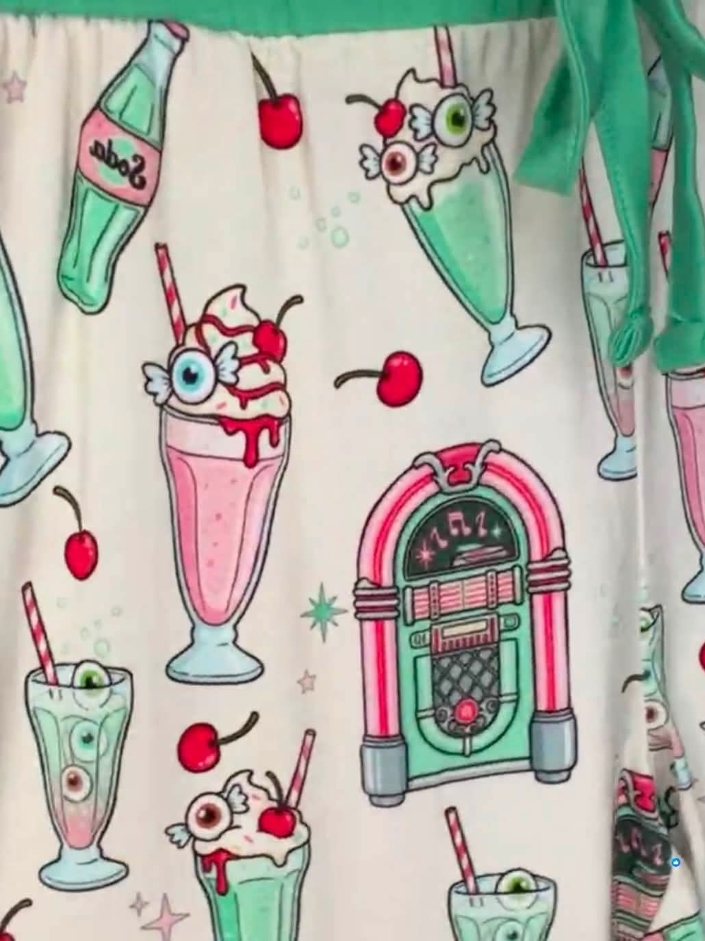 Women’s Halloween Retro Diner Pajama Pants in Mint & Pink